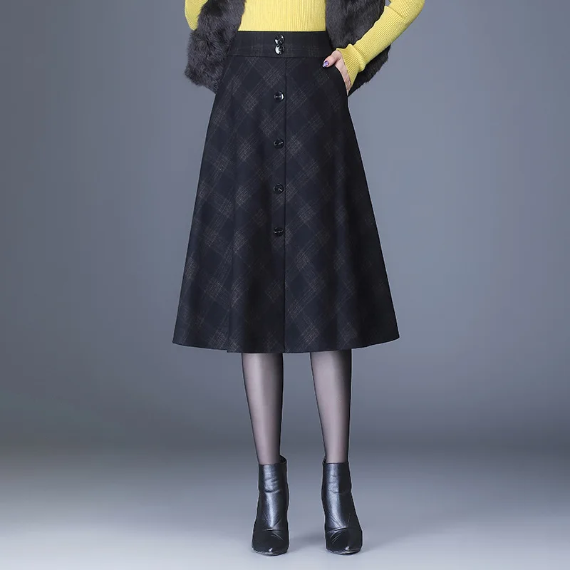 Women Fashion High Waist Loose Big Swing A-line Woolen Plaid Skirt Fall Winter Office Lady Vintage Elegant Mid-long Skirts 9705
Women Fashion High Waist Loose Big Swing A-line Woolen Plaid Skirt Fall Winter Office Lady Vintage Elegant Mid-long Skirts 9705