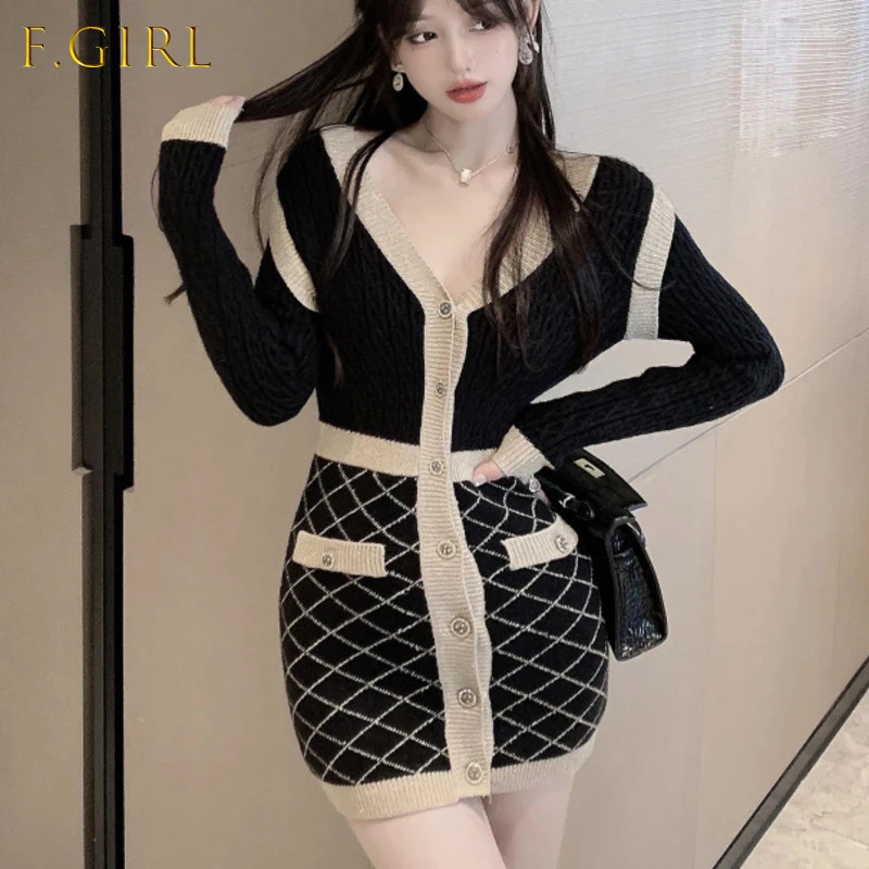 Small Fragrance Long Sleeve Knitted Sweater Dress Women Plaid Sexy Sheath Bodycon Vintage Mini Dress Fall Winter Pull Robe Femme
Small Fragrance Long Sleeve Knitted Sweater Dress Women Plaid Sexy Sheath Bodycon Vintage Mini Dress Fall Winter Pull Robe Femme