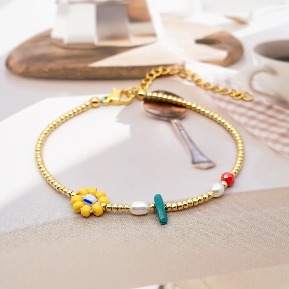 GO2BOHO Rainbow Macrame Bracelet Gift Evil Eye Pearl Bracelets For Women Boho Jewelry Crystal Colorful Beads Handmade Femme | Украшения и