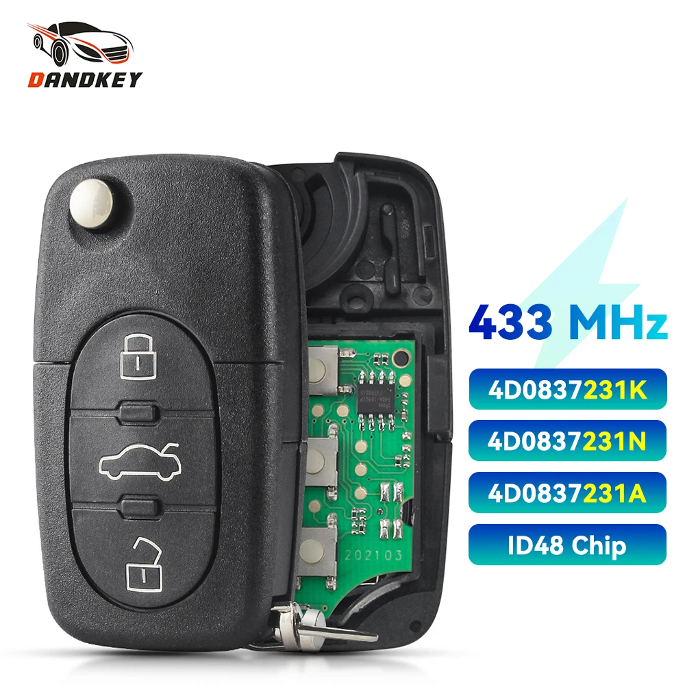 Dandkey Car Remote Key For Audi TT A4 A6 A8 Quattro RS4 1995-2004 433MHz Flip Key ID48 Chip 4DO837231 A K N Uncut HU66 Blade
Dandkey Car Remote Key For Audi TT A4 A6 A8 Quattro RS4 1995-2004 433MHz Flip Key ID48 Chip 4DO837231 A K N Uncut HU66 Blade