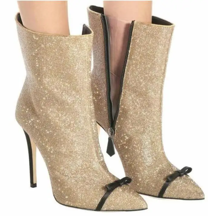 Woman Bowtie Gold Shining Ankle Boots Sexy Bling Bling Silver Pointed Toe Stiletto Heels Pumps Ladies Large Size Banquet Shoes
Woman Bowtie Gold Shining Ankle Boots Sexy Bling Bling Silver Pointed Toe Stiletto Heels Pumps Ladies Large Size Banquet Shoes
