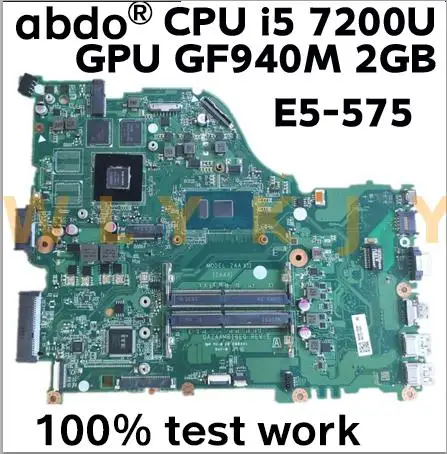 Фото DA0ZAAMB16E0 для ACER E5-575G E5-575 F5-573 P259 ноутбук материнская плата Процессор i5 7200U DDR4 GPU GF940MX 2