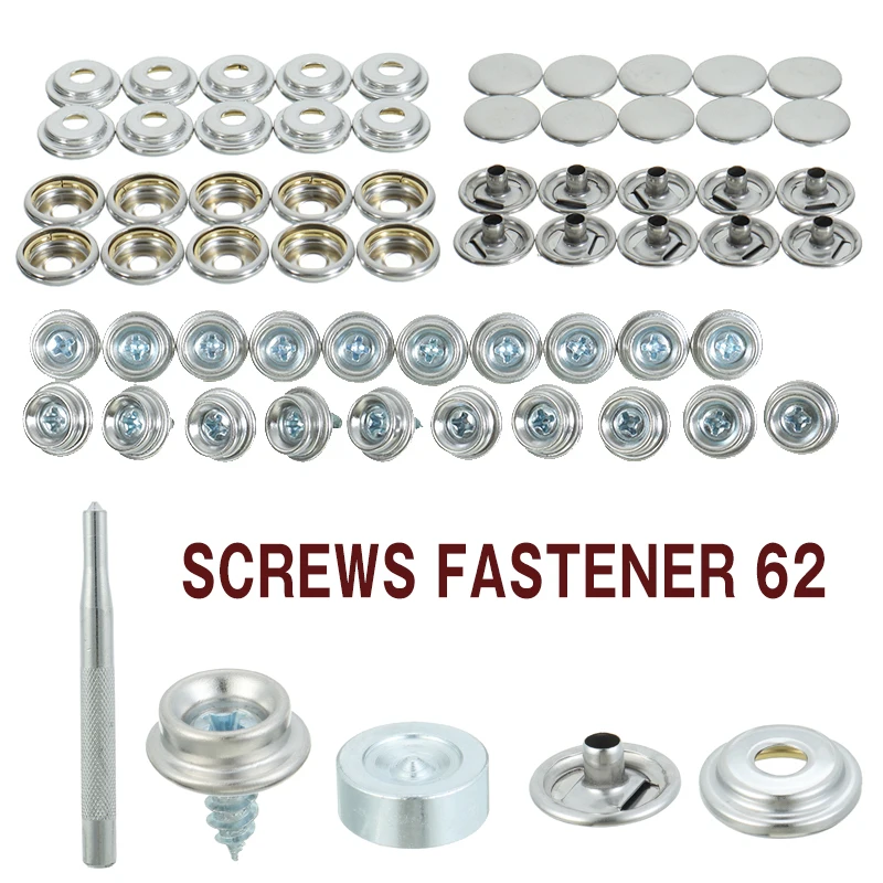 62pcs Stainless Steel Car Snap Fastener Self-tapping Screw Stud For Boat Auto Canvas Buttons Sockets Press Cover Tools Parts
62pcs Stainless Steel Car Snap Fastener Self-tapping Screw Stud For Boat Auto Canvas Buttons Sockets Press Cover Tools Parts