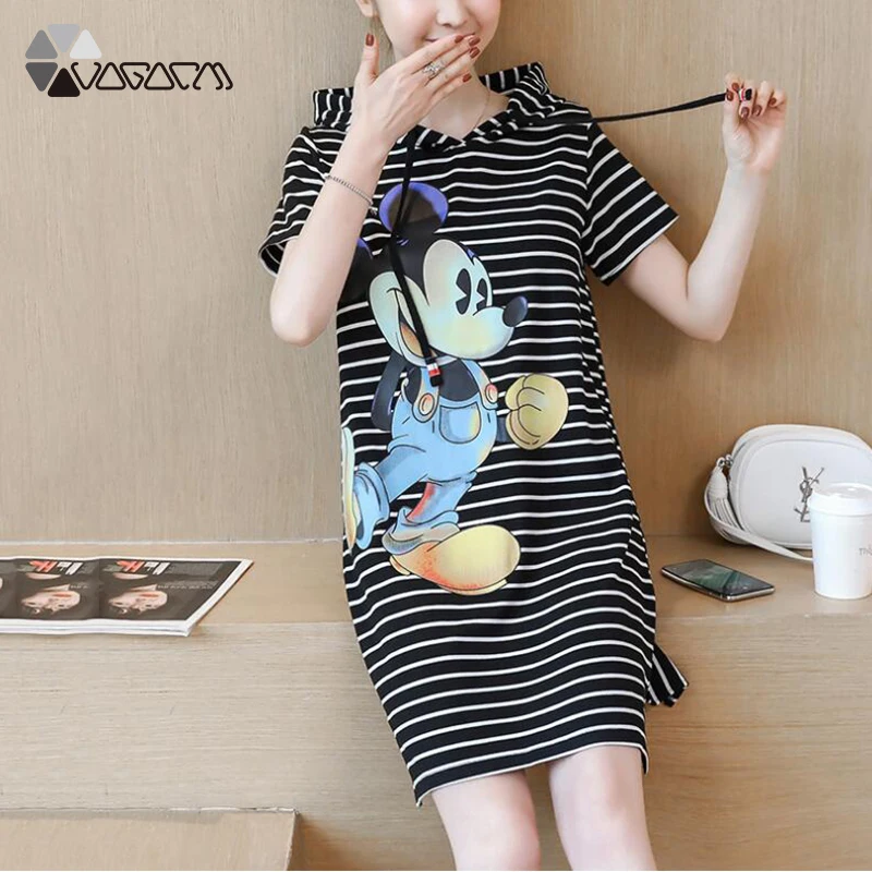 Mickey Hooded Dress Striped Women Summer Kawaii Cartoon Short Sleeve Casual Black Loose Party Dress Fashion Mujer
Mickey Hooded Dress Striped Women Summer Kawaii Cartoon Short Sleeve Casual Black Loose Party Dress Fashion Mujer