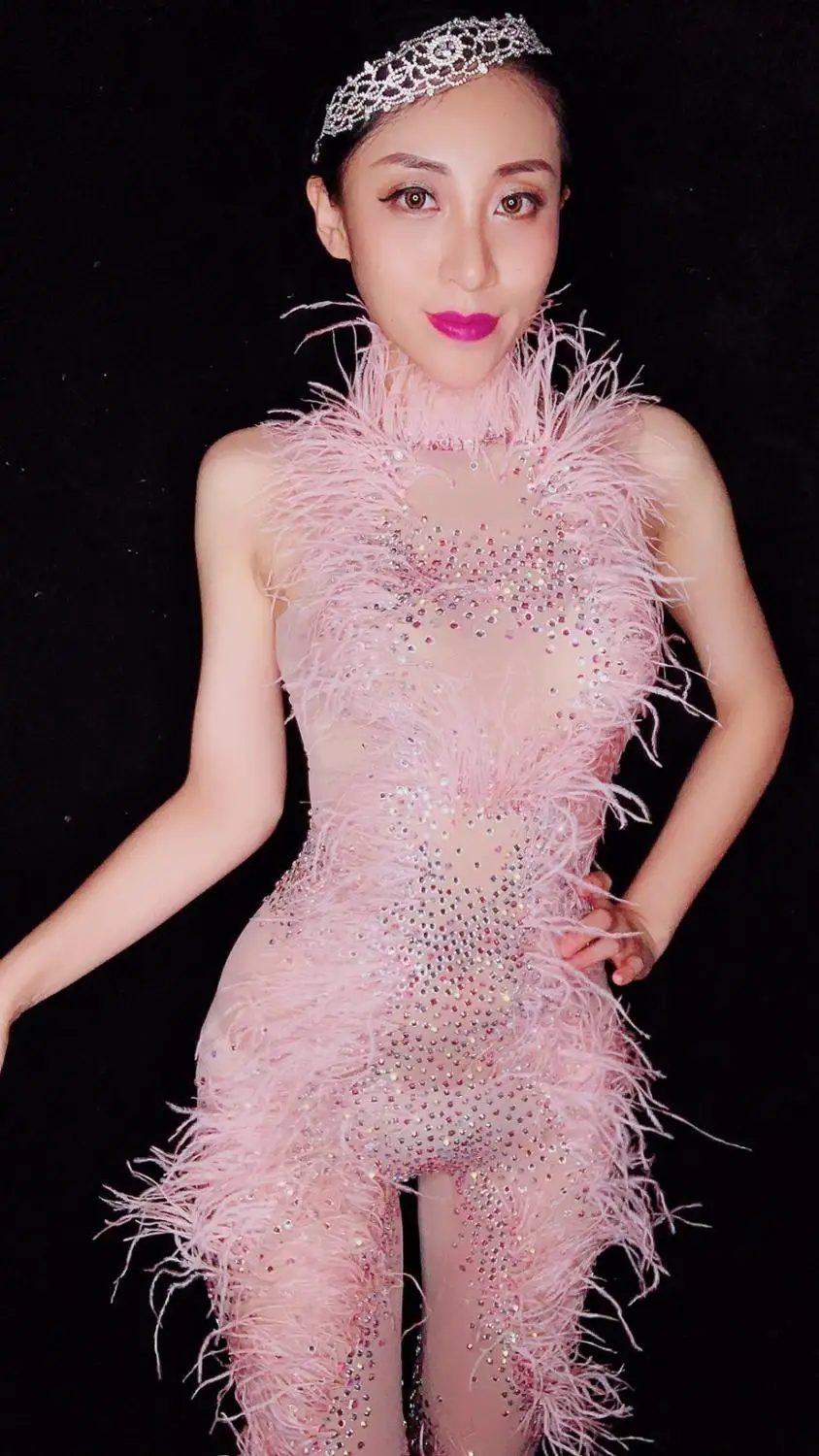 Women Multicolor Rhinestones Feather Mesh See Through Jumpsuit Birthday Celebrate Outfit Singer Dancer Bodysuit Leggings Outfit 
Women Multicolor Rhinestones Feather Mesh See Through Jumpsuit Birthday Celebrate Outfit Singer Dancer Bodysuit Leggings Outfit
