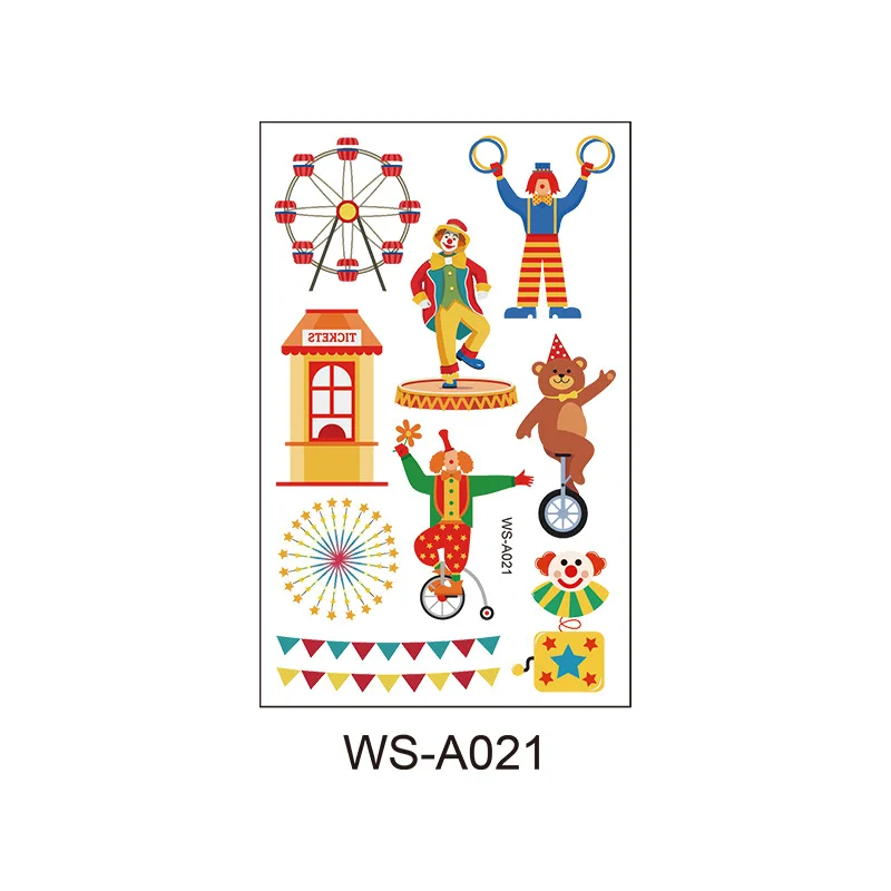 Tattoos Sticker for Kids Cute Fake Tattoo Waterproof Halloween Birthday Party Stickers Circus Clown Funny Cartoon Pattern | Красота и