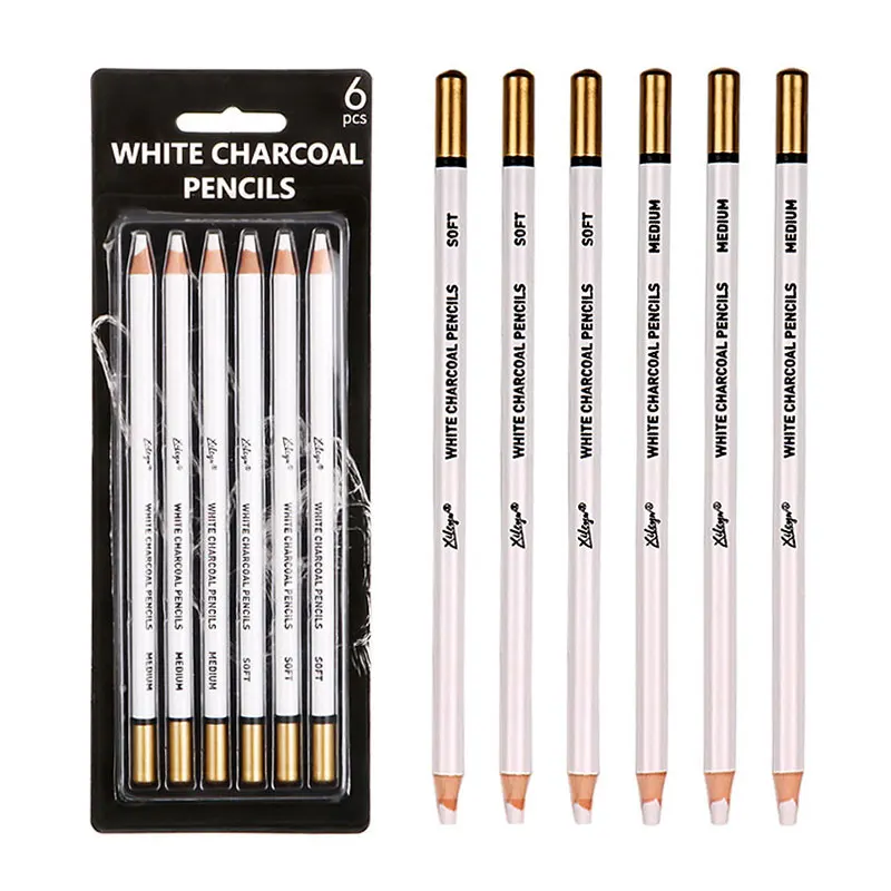 6Pcs Set White Charcoal Pencils 4mm Lead Core Soft Medium Highlight Processing Rendering For Art Sketching Drawing Stationery 
6Pcs Set White Charcoal Pencils 4mm Lead Core Soft Medium Highlight Processing Rendering For Art Sketching Drawing Stationery