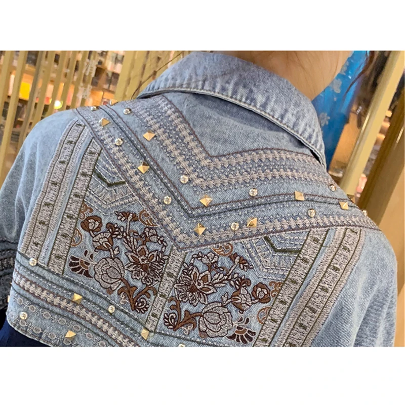 Fashion Denim Jacket Women 2020 Spring Autumn New Loose Embroidery Rear Back Tassel Beading Vintage Jeans Tops G092 | Женская одежда