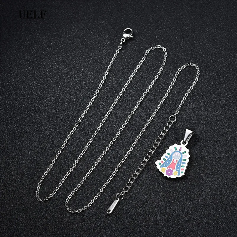 UELF Cute Enamel Maria Pendant Necklace Cartoon Style Catholic Religious Christian Colorful Jewelry For Women Gift | Украшения и