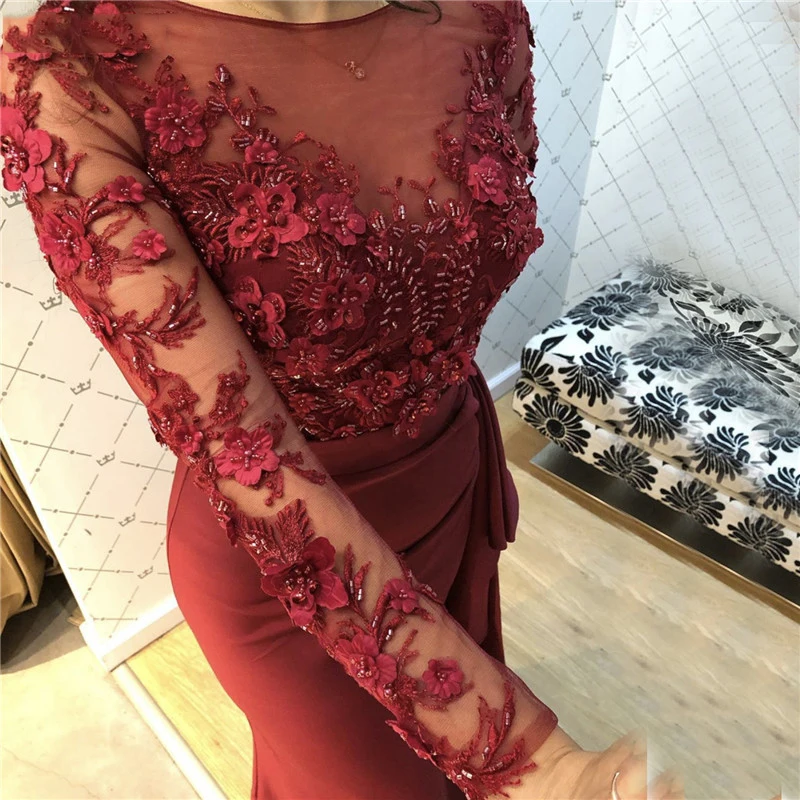 Robe De Soiree Burgundy Mermaid Long Evening Dress Full Sleeves Lace Flower Bodice Vintage Prom Gown
Robe De Soiree Burgundy Mermaid Long Evening Dress Full Sleeves Lace Flower Bodice Vintage Prom Gown