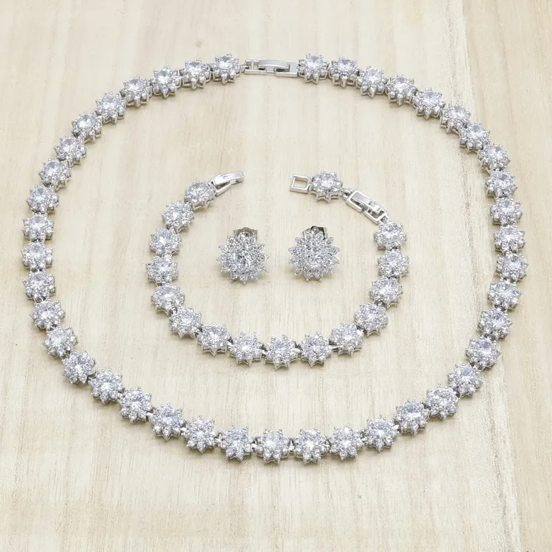 White AAA Zirconia Silver Color Jewelry Sets for Women Bridal Stud Earrings Wedding Necklace Bracelet Birthday Gift Dubai
White AAA Zirconia Silver Color Jewelry Sets for Women Bridal Stud Earrings Wedding Necklace Bracelet Birthday Gift Dubai