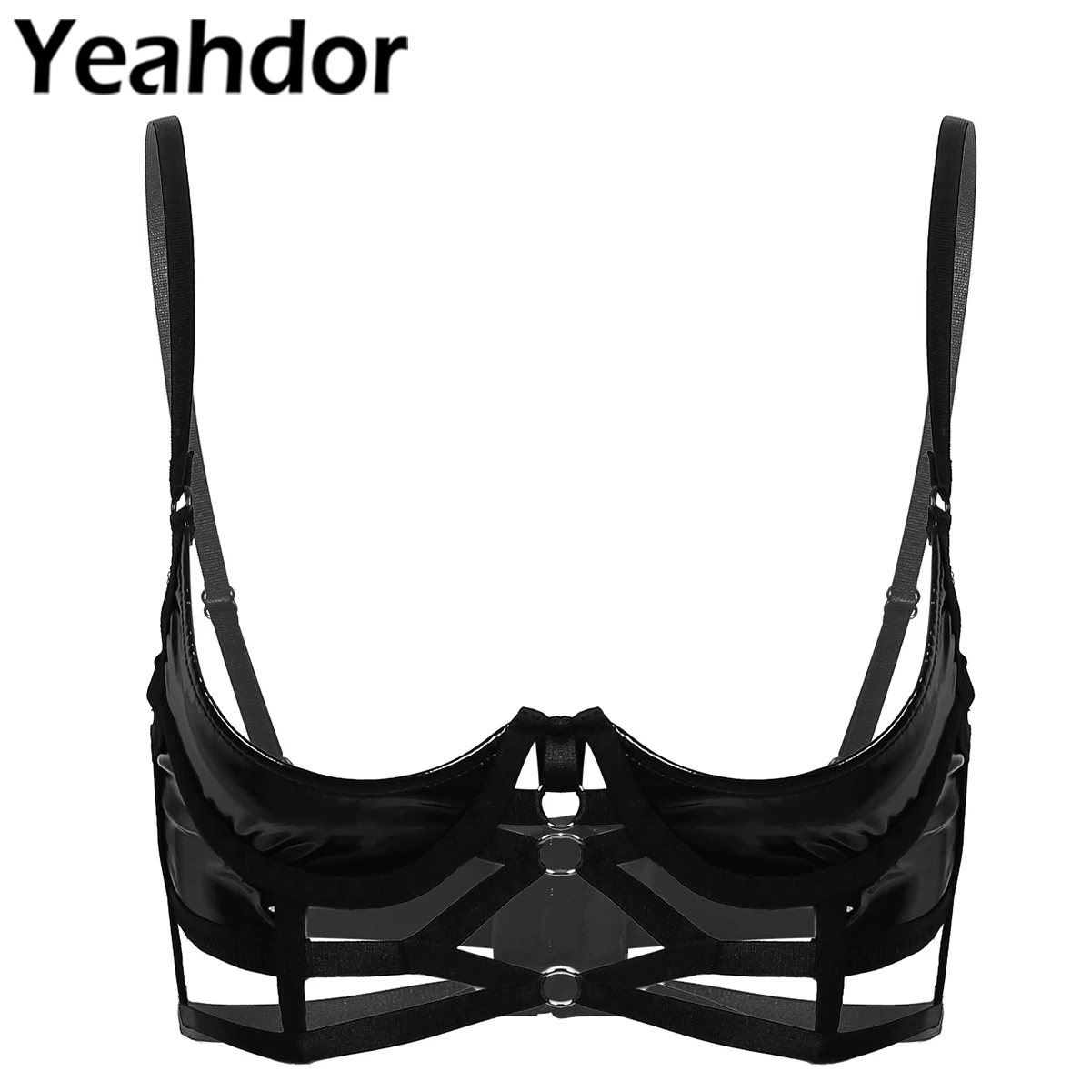 Womens Wet Look Patent Leather Lingerie Bras Adjustable Spaghetti Shoulder Straps 1/4 Cup Strappy Underwired Open Cup Bra Tops
Womens Wet Look Patent Leather Lingerie Bras Adjustable Spaghetti Shoulder Straps 1/4 Cup Strappy Underwired Open Cup Bra Tops
