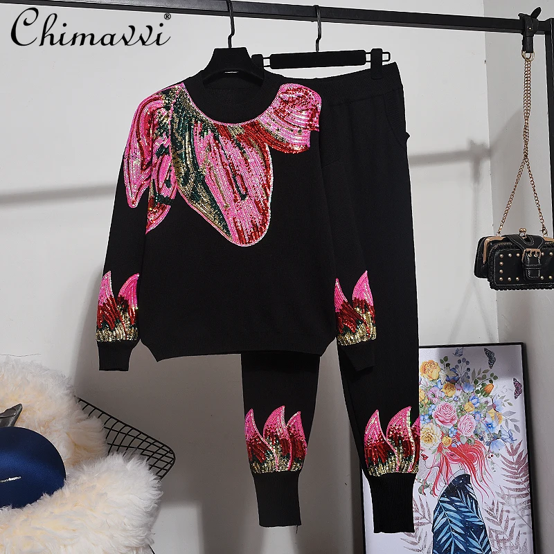 Fashion Sequins Heavy Loose Knitted Long Sleeves Pullover Elastic Waist Slim Pants 2021 Spring/Autumn Leisure Elegant 2pcs Set
Fashion Sequins Heavy Loose Knitted Long Sleeves Pullover Elastic Waist Slim Pants 2021 Spring/Autumn Leisure Elegant 2pcs Set