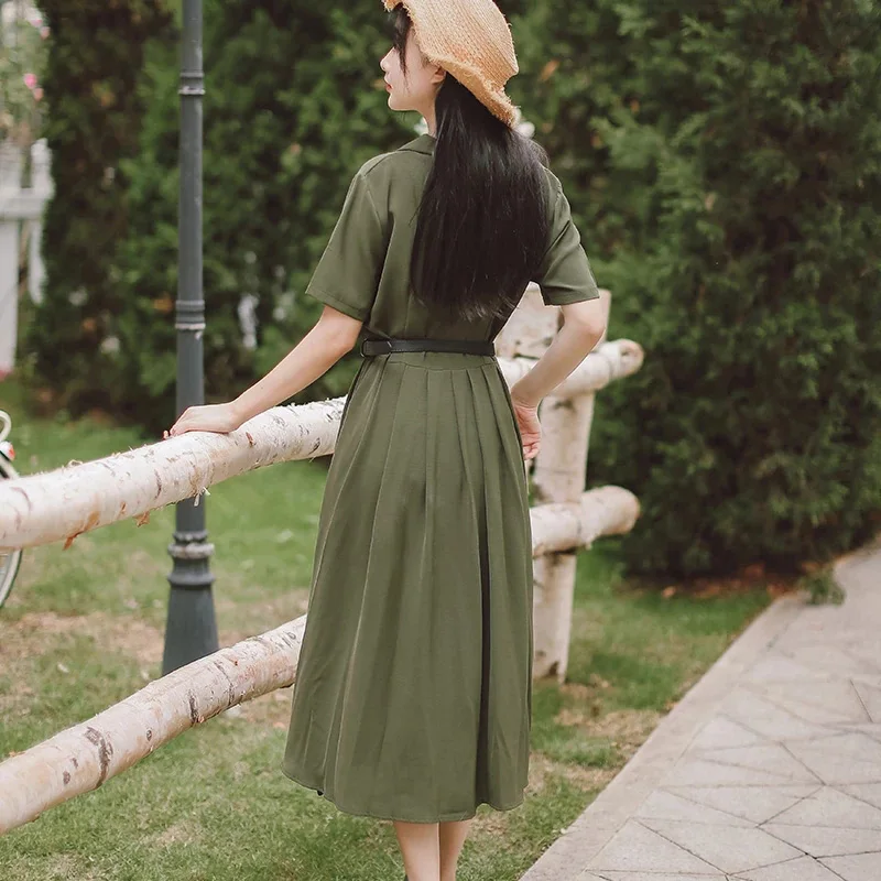 Elegant Shirts Dresses Women Midi Pleated Dress Short Sleeve Belted Slim Waist Female Dress Workwear Vestidos Femme
Elegant Shirts Dresses Women Midi Pleated Dress Short Sleeve Belted Slim Waist Female Dress Workwear Vestidos Femme