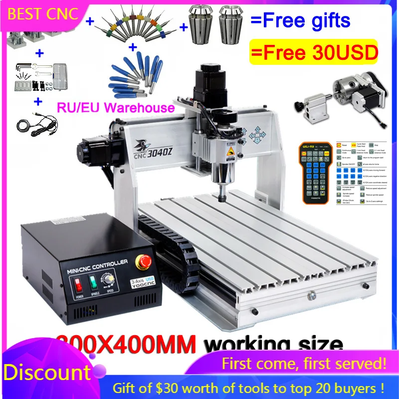 

CNC 3040 3Axis 4Axis Milling Engraving Machine 300W CNC 3040 Z-DQ Mach3 Wood Router Ball Screw DIY Drilling Engraving Machine