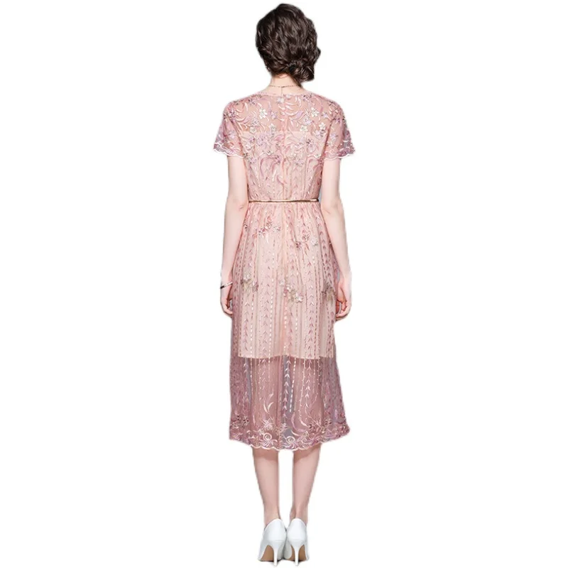New Elegant Vintage Women Embroidery Mesh Slim Tunic Short Sleeve Midi Dress Lady Evening Party Dresses Clothing Summer Sundress
New Elegant Vintage Women Embroidery Mesh Slim Tunic Short Sleeve Midi Dress Lady Evening Party Dresses Clothing Summer Sundress