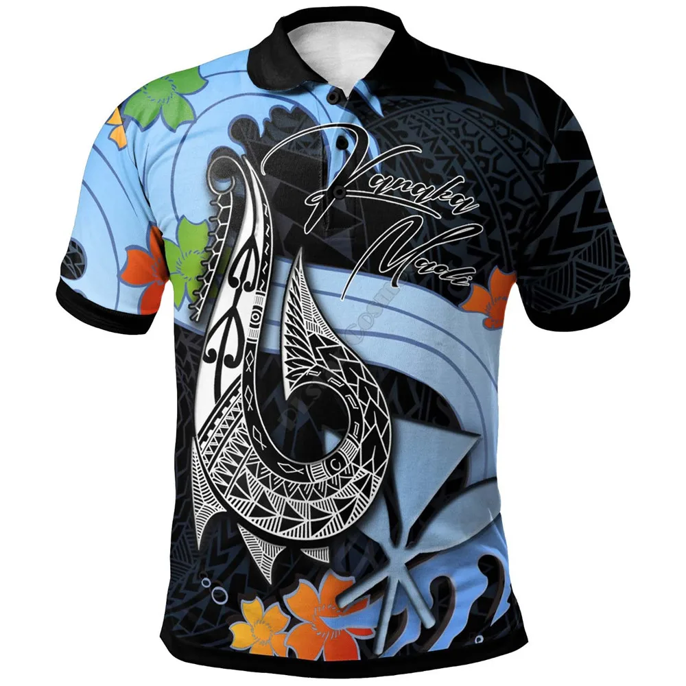 

Гавайская рубашка-поло Kanaka, летняя рубашка-поло с 3D-принтом в виде рыбьих крючков и волн для мужчин и женщин, футболка с коротким рукавом 05