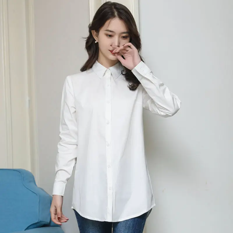 Pure Cotton White Shirt Women's Long-Sleeved Tops 2021 Spring And Summer New Loose And Versatile Mid-Length Bottoming Shirt
Pure Cotton White Shirt Women's Long-Sleeved Tops 2021 Spring And Summer New Loose And Versatile Mid-Length Bottoming Shirt