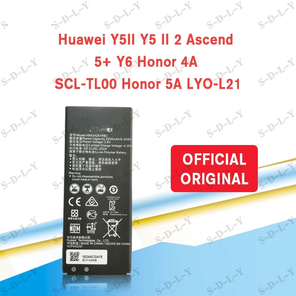 100% Orginal HB4342A1RBC 2200mAh Battery For Huawei Honor 4A Honor 5A LYO-L21 Y5II Ascend 5 + Y6 SCL-TL00 CUN-U29
100% Orginal HB4342A1RBC 2200mAh Battery For Huawei Honor 4A Honor 5A LYO-L21 Y5II Ascend 5 + Y6 SCL-TL00 CUN-U29
