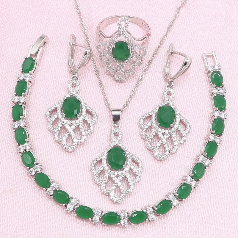 New Arrivals 925 Silver Jewelry Sets for Women Wedding Noble Green Crystal Earrings Bracelet Pendant Necklace Ring Gift Box 4PCS
New Arrivals 925 Silver Jewelry Sets for Women Wedding Noble Green Crystal Earrings Bracelet Pendant Necklace Ring Gift Box 4PCS