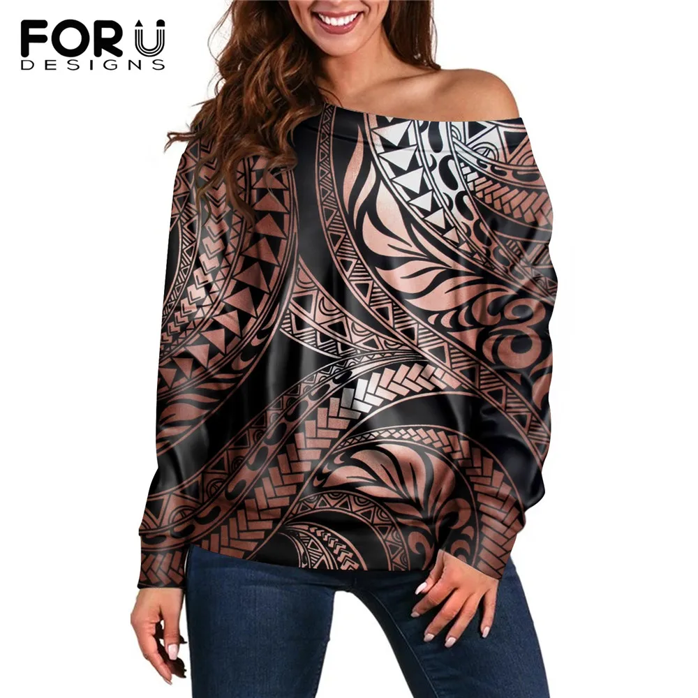 FORUDESIGNS Women Polynesian Tribal Off Shoulder Tops Casual Loose Sweatshirt Long Sleeve Pullovers Large Size Female Clothing 
FORUDESIGNS Women Polynesian Tribal Off Shoulder Tops Casual Loose Sweatshirt Long Sleeve Pullovers Large Size Female Clothing