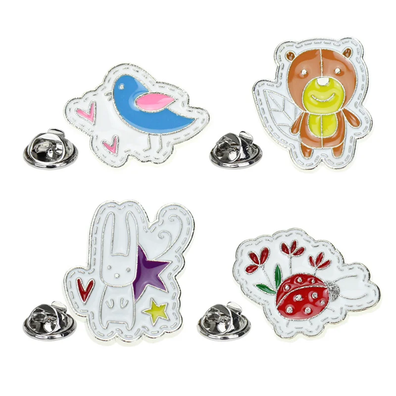 4 cartoon animals, birds, insects, brown bear, rabbit, metal drip brooch, fashionable pin decoration clothes for kids
4 cartoon animals, birds, insects, brown bear, rabbit, metal drip brooch, fashionable pin decoration clothes for kids