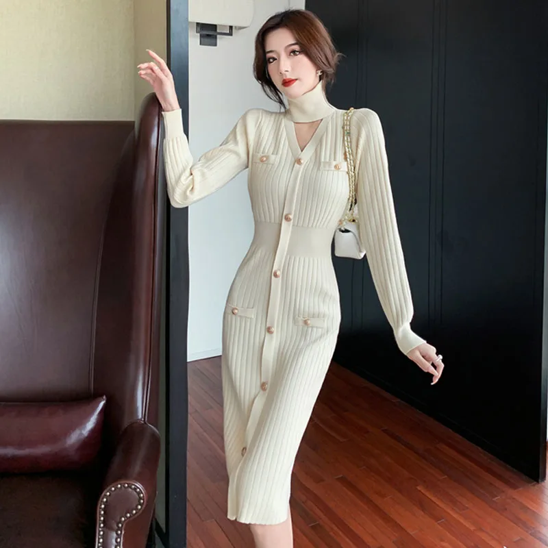 One-Piece Ladies French Elegant Temperament Single-Breasted Halter V-Neck Knitted Dress Party Dresses Fall/Winter Sweater Dress
One-Piece Ladies French Elegant Temperament Single-Breasted Halter V-Neck Knitted Dress Party Dresses Fall/Winter Sweater Dress