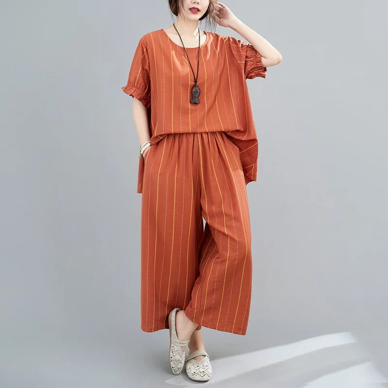 Johnature 2022 Summer Casual Women Two Pieces Sets New Striped Irregular Top Ankle-length Wide Leg Pant Female Sets
Johnature 2022 Summer Casual Women Two Pieces Sets New Striped Irregular Top Ankle-length Wide Leg Pant Female Sets