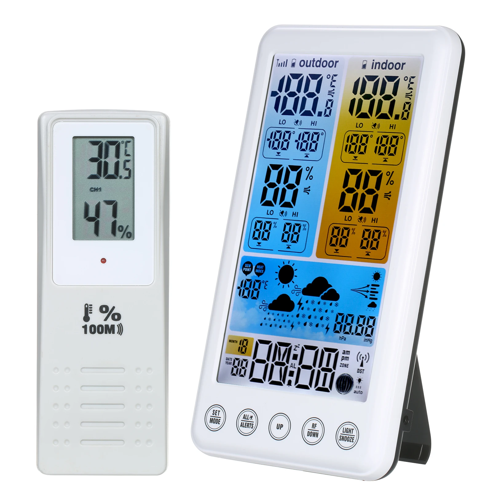 Wireless RCC Weather Station Weather Forecast Clock with Color LCD Screen Indoor Outdoor Thermometer Hygrometer Barometer
Wireless RCC Weather Station Weather Forecast Clock with Color LCD Screen Indoor Outdoor Thermometer Hygrometer Barometer