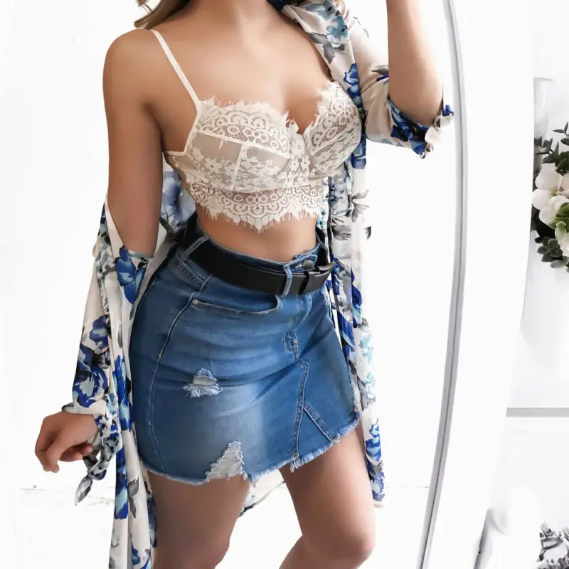 Sexy Wireless Women Floral Padded Strappy Lace Bralette Bustier Cami Top Bra | Женская одежда
