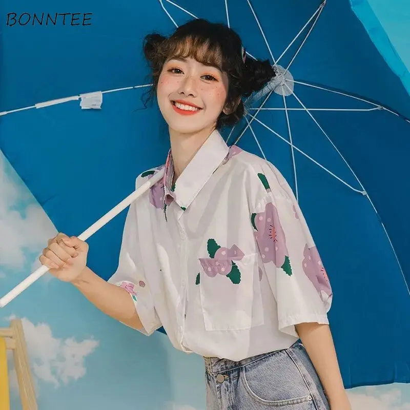 Shirts Women Summer Floral Lovely Short Sleeve Comfort Students Turn-down Collar Fashion Single Breasted Pockets Stylish Female
Shirts Women Summer Floral Lovely Short Sleeve Comfort Students Turn-down Collar Fashion Single Breasted Pockets Stylish Female