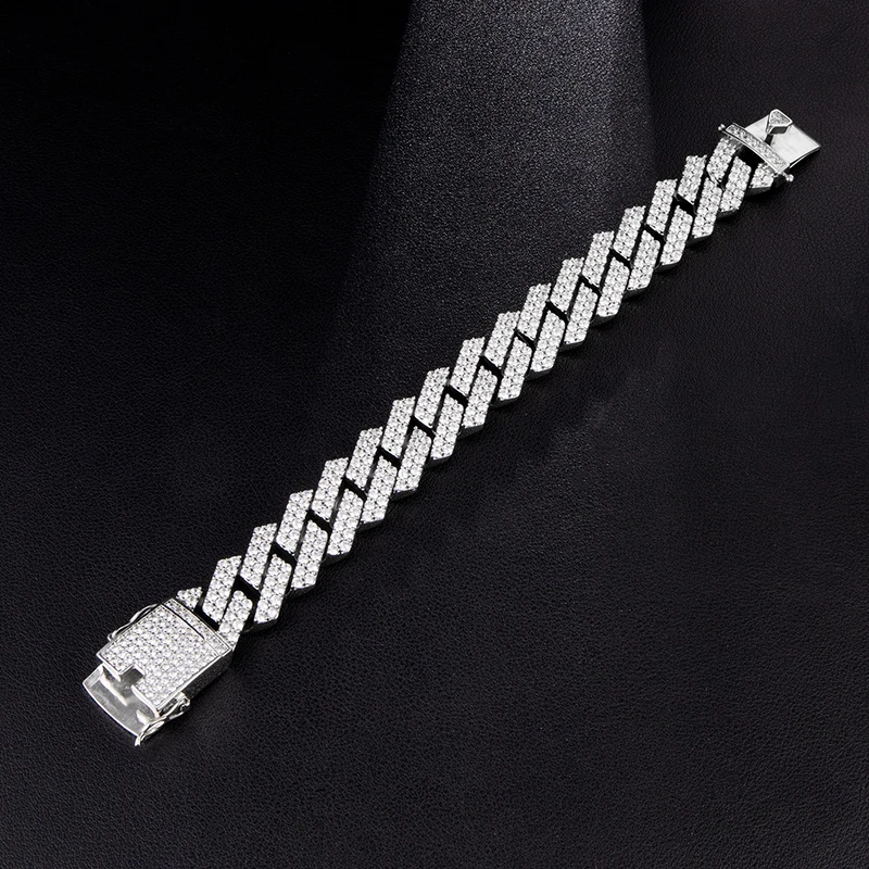 D&Z 18mm Iced Out Bling Zircon Miami Curb Cuban Link Chain Bracelet For Men Hip Hop Jewelry High Quality | Украшения и