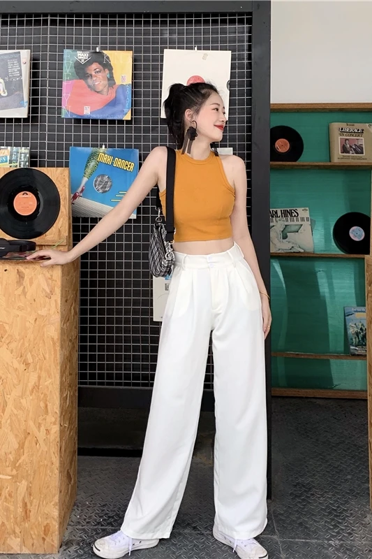 trousers women 2021 spring summer streetwear Korean chic simple wide leg pants casual white high waist pants pantalon femme
trousers women 2021 spring summer streetwear Korean chic simple wide leg pants casual white high waist pants pantalon femme