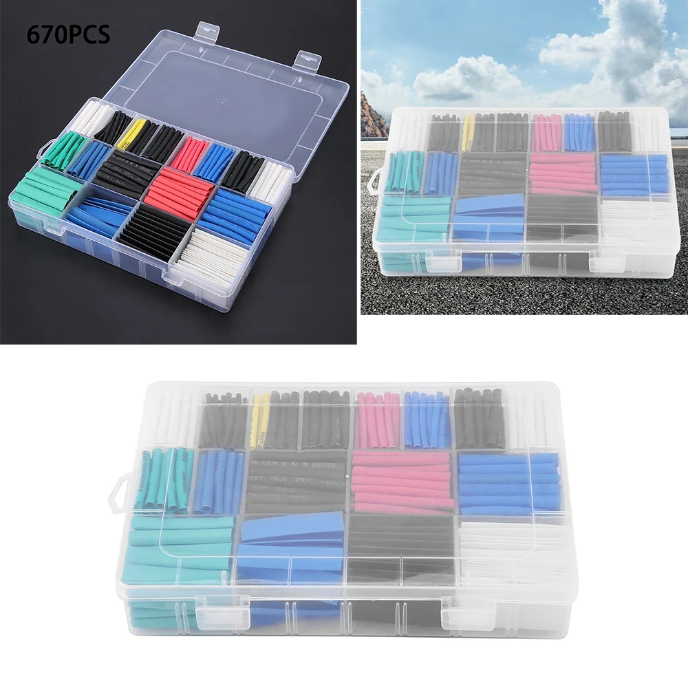 670pcs 1.0mm-13mm Mixed-colored Heat Shrink Tubing Wrap Cable Sleeve Heat Shrink Tubes Different Colors High Quality PE
670pcs 1.0mm-13mm Mixed-colored Heat Shrink Tubing Wrap Cable Sleeve Heat Shrink Tubes Different Colors High Quality PE