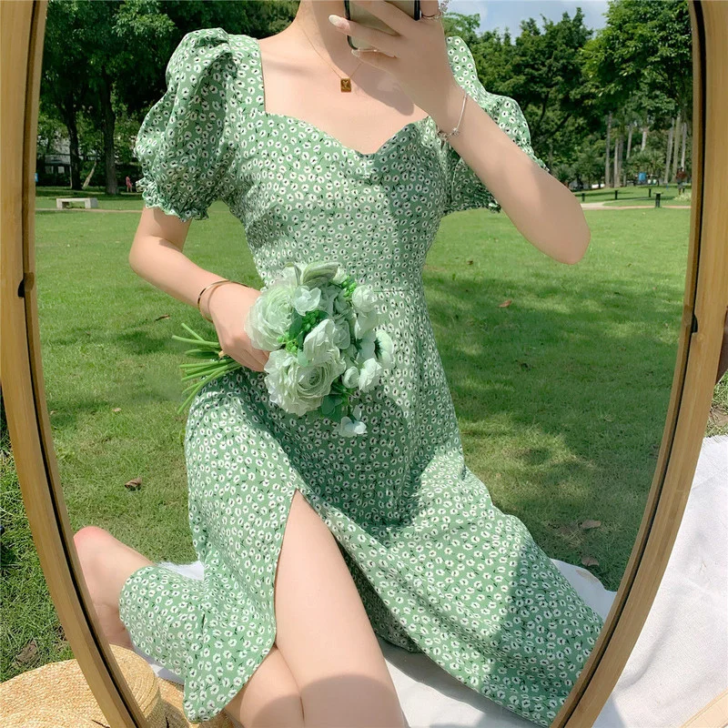 Summer Floral Bohemia Dress Women French Style Chiffon Split Fairy Dress Female Sexy Elegant Beach Boho Korean Dress 2021 New
Summer Floral Bohemia Dress Women French Style Chiffon Split Fairy Dress Female Sexy Elegant Beach Boho Korean Dress 2021 New