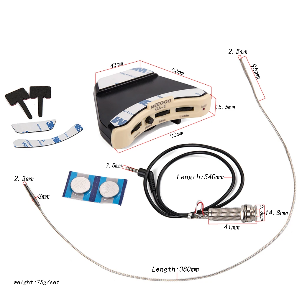 3 Bands Acoustic Folk Guitar Sound Hole Pickup Piezo Preamp with Endpin Plug
3 Bands Acoustic Folk Guitar Sound Hole Pickup Piezo Preamp with Endpin Plug
