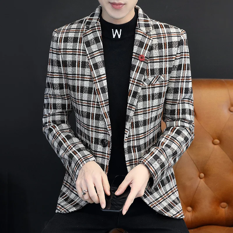2021 Autumn Winter Men Blazers Korean Fashion Slim Fit Plaid Casual Suit Jacket Wedding Business Social Dress Coat Men Clothing
2021 Autumn Winter Men Blazers Korean Fashion Slim Fit Plaid Casual Suit Jacket Wedding Business Social Dress Coat Men Clothing