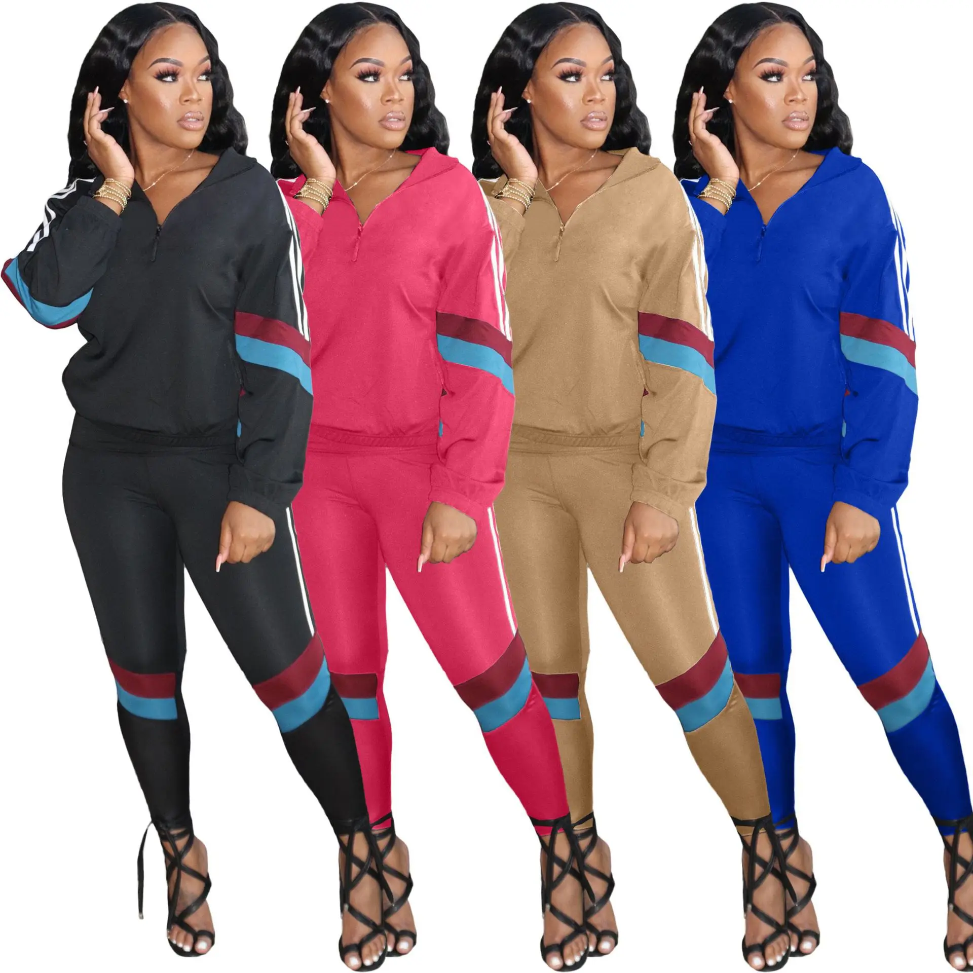 1L188 Spring Autumn Women Casual Sportswear Fashion Solid Stitching V-neck Zipper Top and Pants Ladies Casual Two piece Suit
1L188 Spring Autumn Women Casual Sportswear Fashion Solid Stitching V-neck Zipper Top and Pants Ladies Casual Two piece Suit