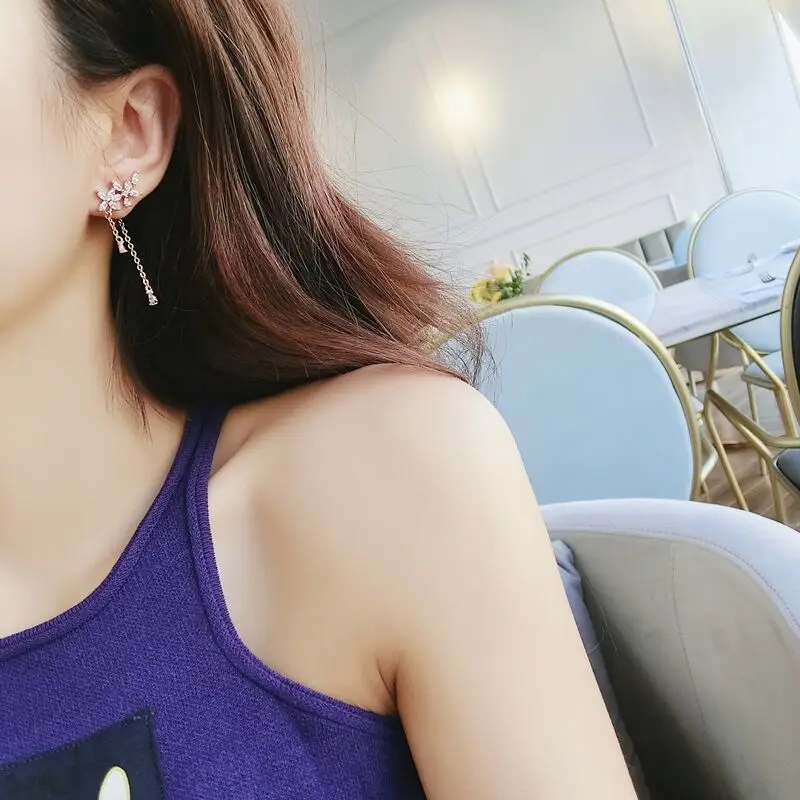 Korean version of zircon angel wings earrings flower leaf crystal earrings femininity earrings jewelry