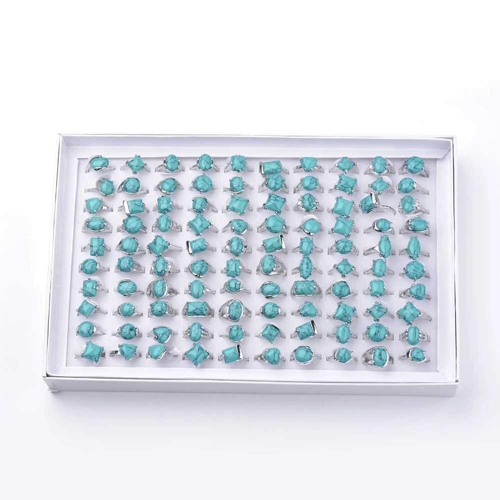 100Pcs/Box Mix Natural Turquoise Stone Rings Vintage Zinc Alloy Fashion Finger Rings For Women Jewelry Wholesale
100Pcs/Box Mix Natural Turquoise Stone Rings Vintage Zinc Alloy Fashion Finger Rings For Women Jewelry Wholesale