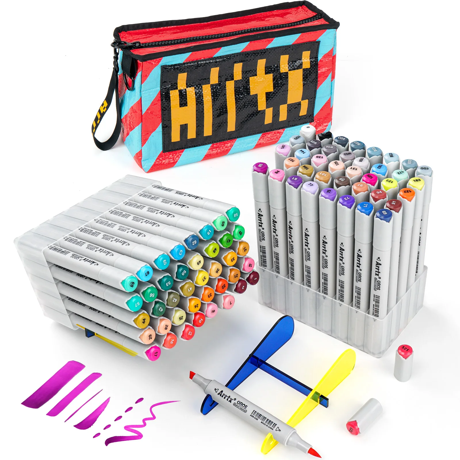 

Arrtx OROS 80 Colors Brush Art Markers Set Dual Tips Permanent Artist Alcohol-Based Sketch Markers with Portable Woven Bag