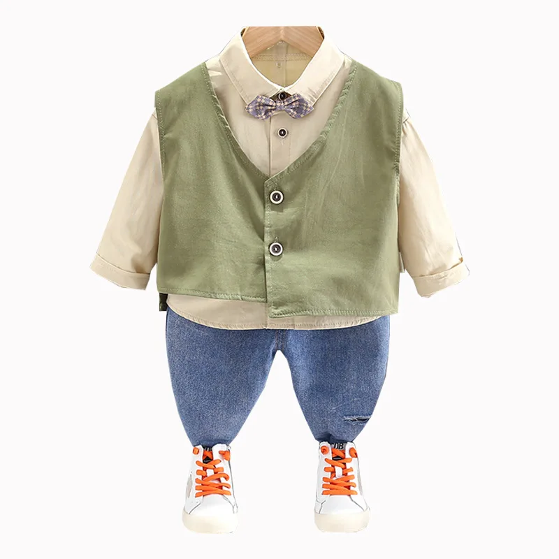 Spring Autumn Baby Boy Gentleman Suit Long Sleeve Shirt with Bow Tie+Asymmetrical Vest+Trousers 3Pcs Casual Kids Clothes Set
Spring Autumn Baby Boy Gentleman Suit Long Sleeve Shirt with Bow Tie+Asymmetrical Vest+Trousers 3Pcs Casual Kids Clothes Set