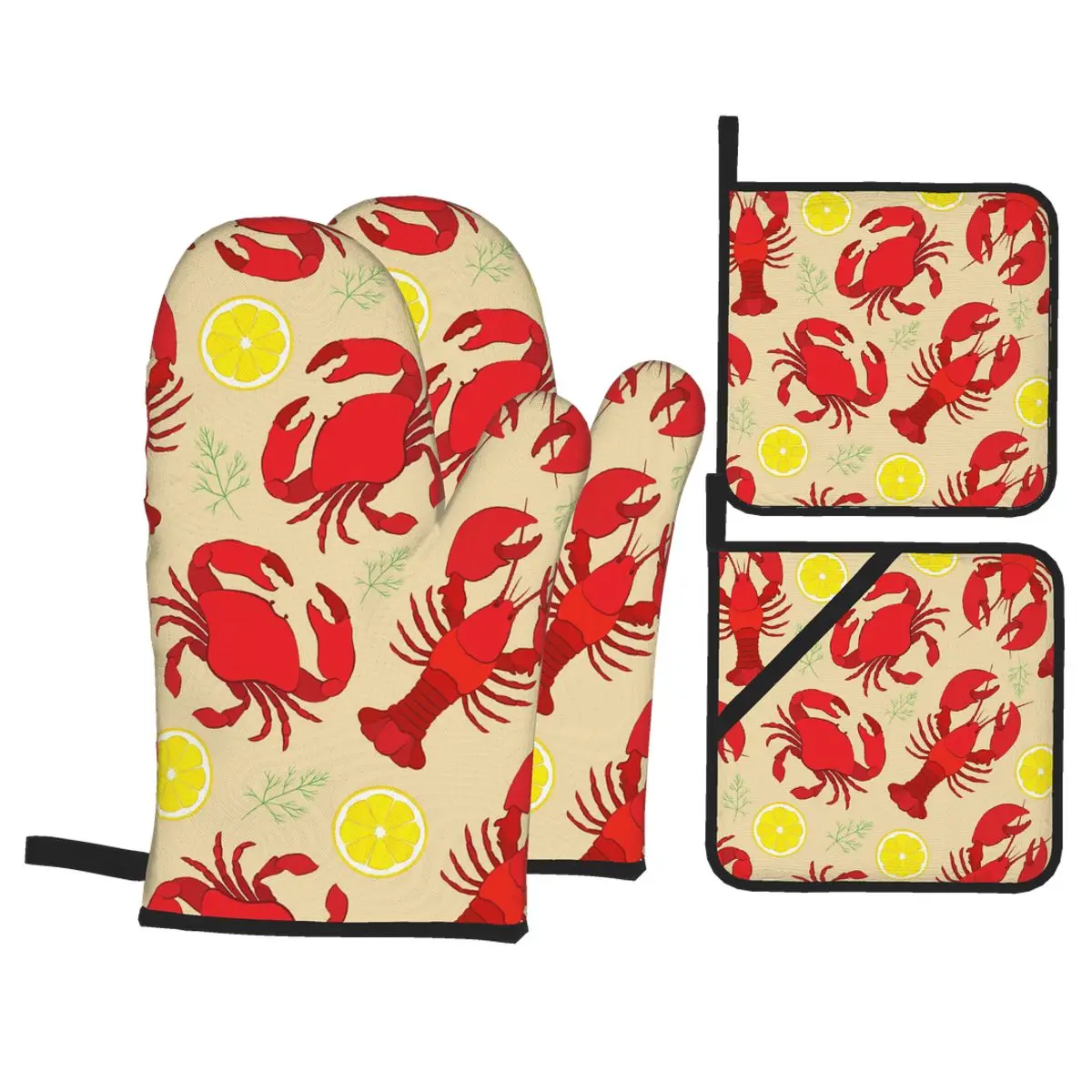 4pcs Kitchen Gloves Insulation Pad Microwave Gloves Lobster And Crab With Lemon Dill Baking BBQ Oven Potholder Pad Oven Mitts
4pcs Kitchen Gloves Insulation Pad Microwave Gloves Lobster And Crab With Lemon Dill Baking BBQ Oven Potholder Pad Oven Mitts