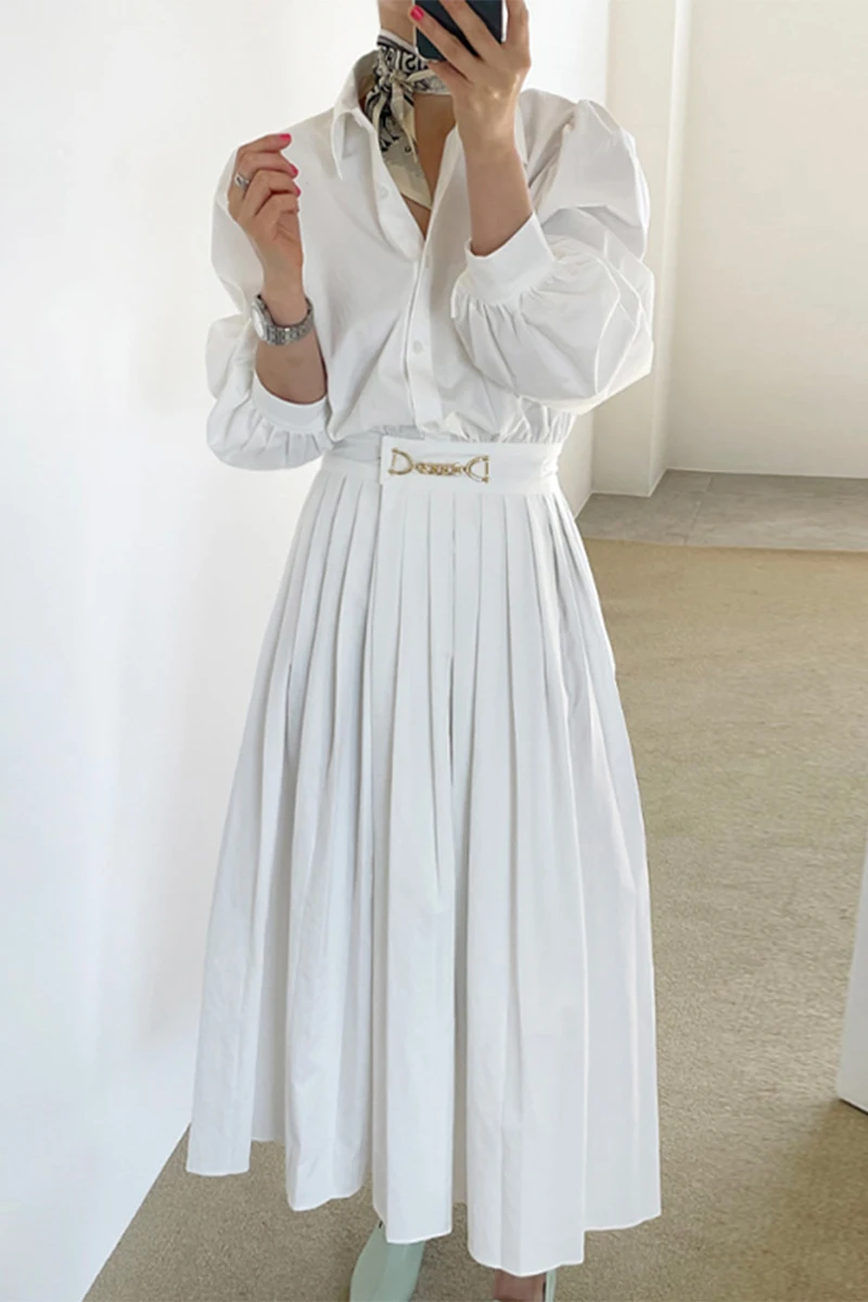 ZCSMLL white dresses Korea chic minimalist lapel single breasted high waist pleated puff sleeve shirt dress women 2021 summer
ZCSMLL white dresses Korea chic minimalist lapel single breasted high waist pleated puff sleeve shirt dress women 2021 summer