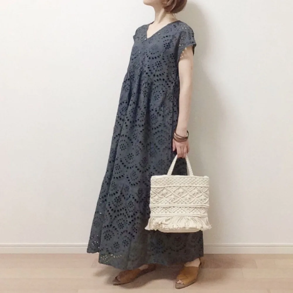 Short Sleeve See Through Dresses Female Summer Temperament Self-cultivation Japanese 2020 New Waist Hollow A-line Long Dress
Short Sleeve See Through Dresses Female Summer Temperament Self-cultivation Japanese 2020 New Waist Hollow A-line Long Dress