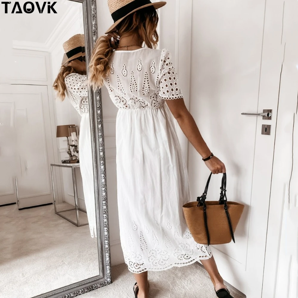 TAOVK Women's Hollow Out White Dress Sexy Women Chiffon Dress V-neck Short Sleeve Crochet Lace Dress
TAOVK Women's Hollow Out White Dress Sexy Women Chiffon Dress V-neck Short Sleeve Crochet Lace Dress