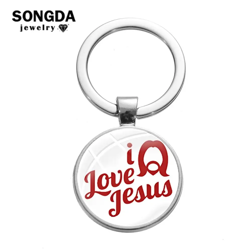 SONGDA Christian God I Love Jesus Charm Keychain Handbag Car Key Chain Unisex Accessories Glass Photo Dome Alloy Ring Holder | Украшения и