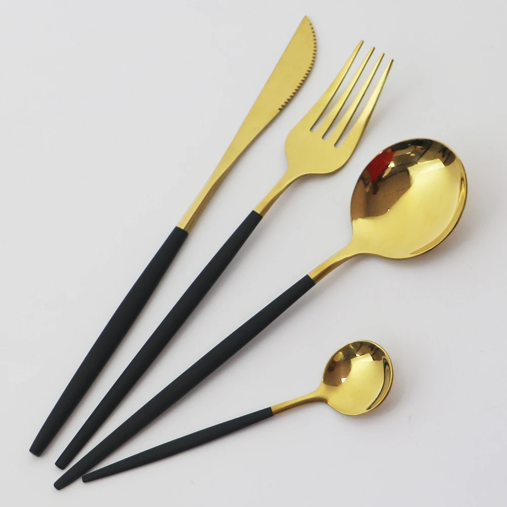 24Pcs/set Stainless Steel Dinner Black Gold Dinnerware Set Knife Fork Coffee Spoon Cutlery Set Kitchen Tableware Silverware Sets
24Pcs/set Stainless Steel Dinner Black Gold Dinnerware Set Knife Fork Coffee Spoon Cutlery Set Kitchen Tableware Silverware Sets