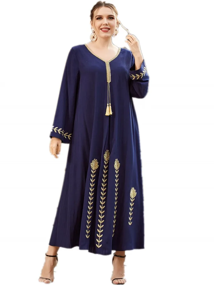 2021 Style Dress Retro National Style National Plus Size Women's V-Neck Embroidery Long-Sleeved Embroidery Thin Blue Long Skirt
2021 Style Dress Retro National Style National Plus Size Women's V-Neck Embroidery Long-Sleeved Embroidery Thin Blue Long Skirt