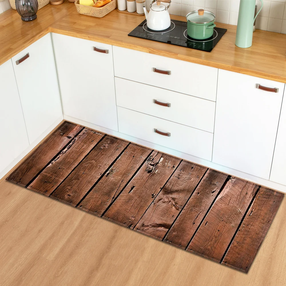 

Wood Grain Pattern Kitchen Mat Home Entrance Doormat Bedroom Living Room Decoration Floor Carpet Hallway Bathroom Anti-Slip Rugs